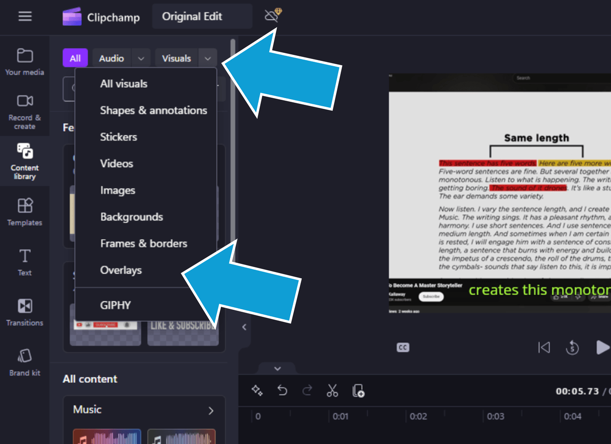 Adding an audio visualizer in Clipchamp