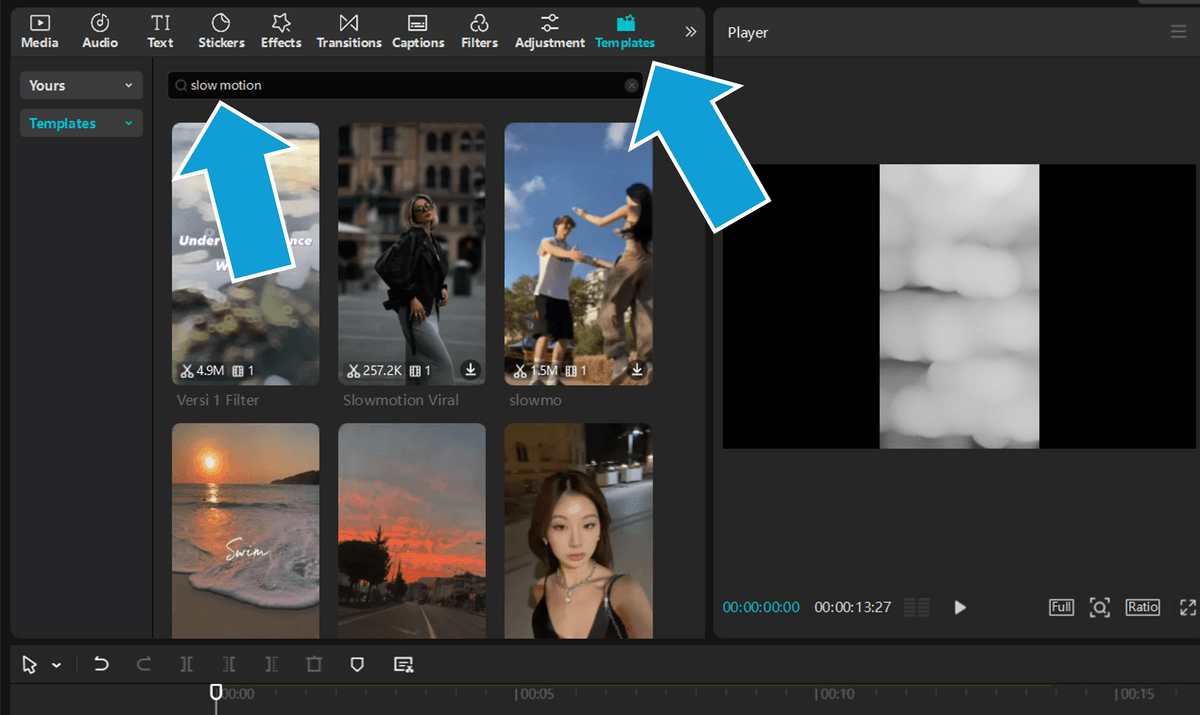 Finding slow motion templates in the CapCut desktop app