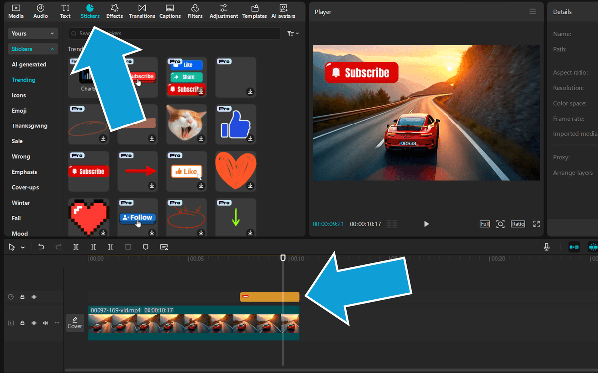 How to add stickers as overlays in the CapCut desktop app