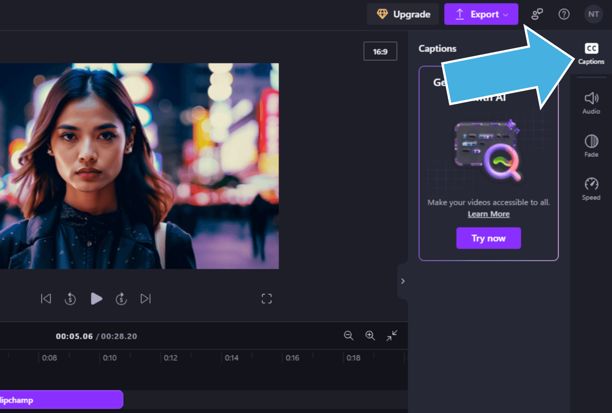 Adding captions in Clipchamp