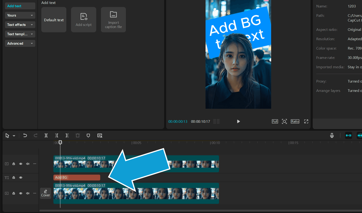 Adding text behind a person in CapCut