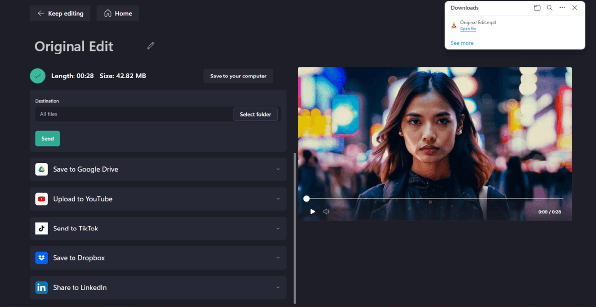 additional export options in Clipchamp