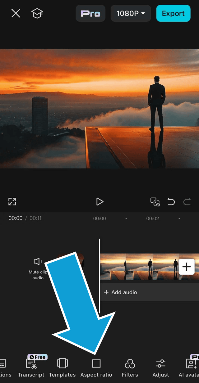 Changing the aspect ratio in the CapCut mobile