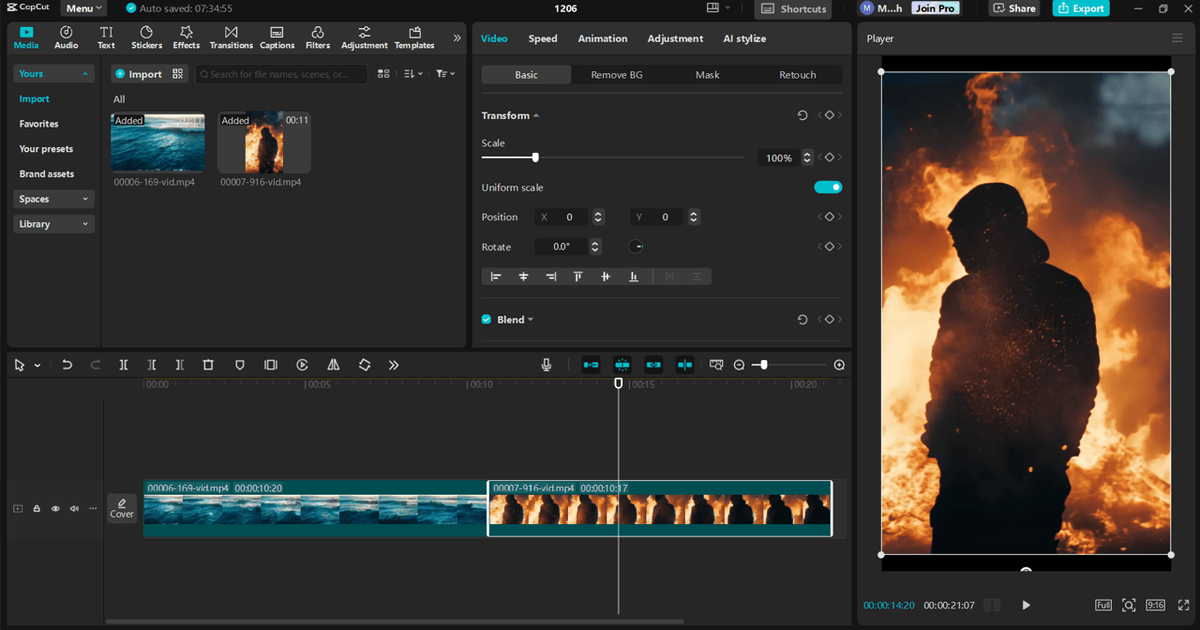 Example showing the vertical video layout in CapCut desktop