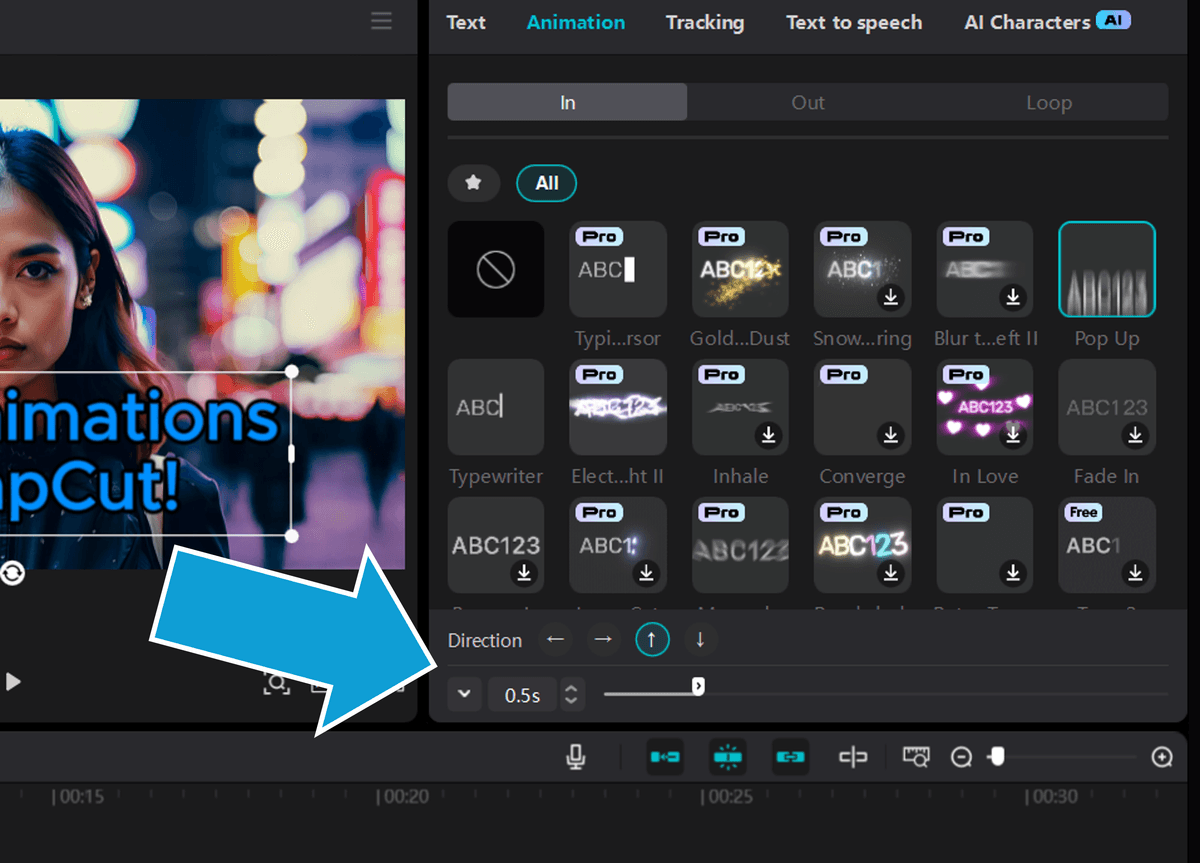 Here's where to adjust the duration and direction of text animations in CapCut