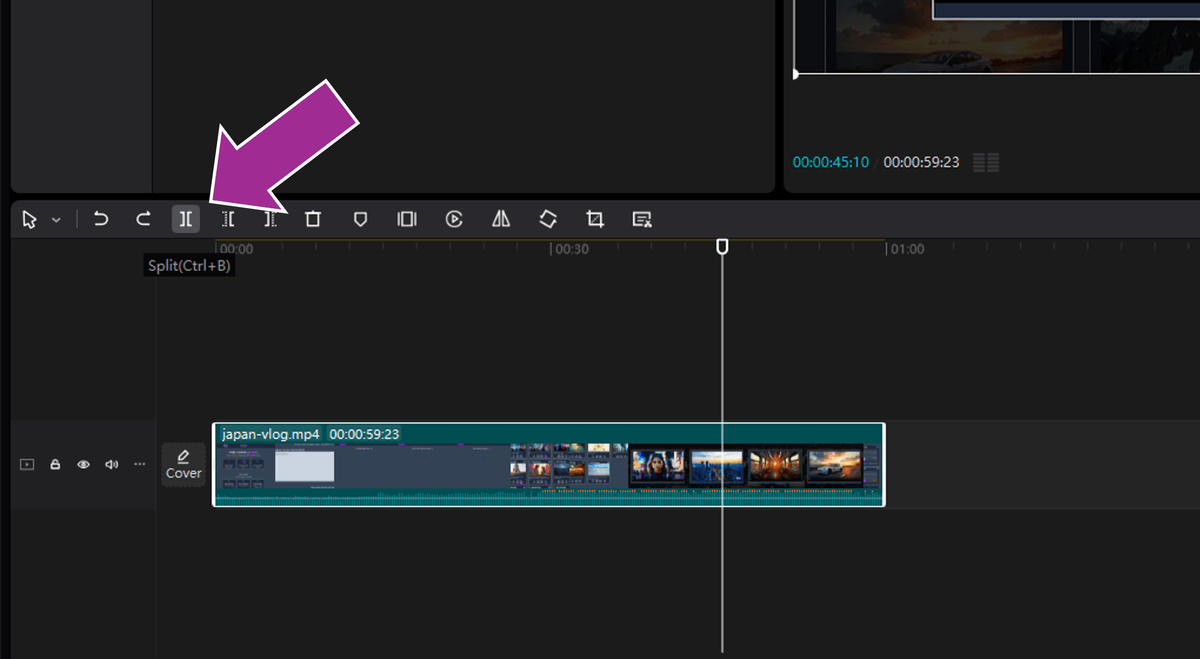 How to cut using the Split button in CapCut desktop app