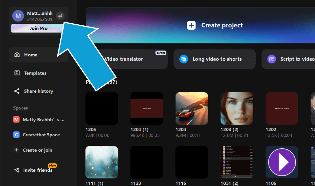 Sign out icon in CapCut desktop