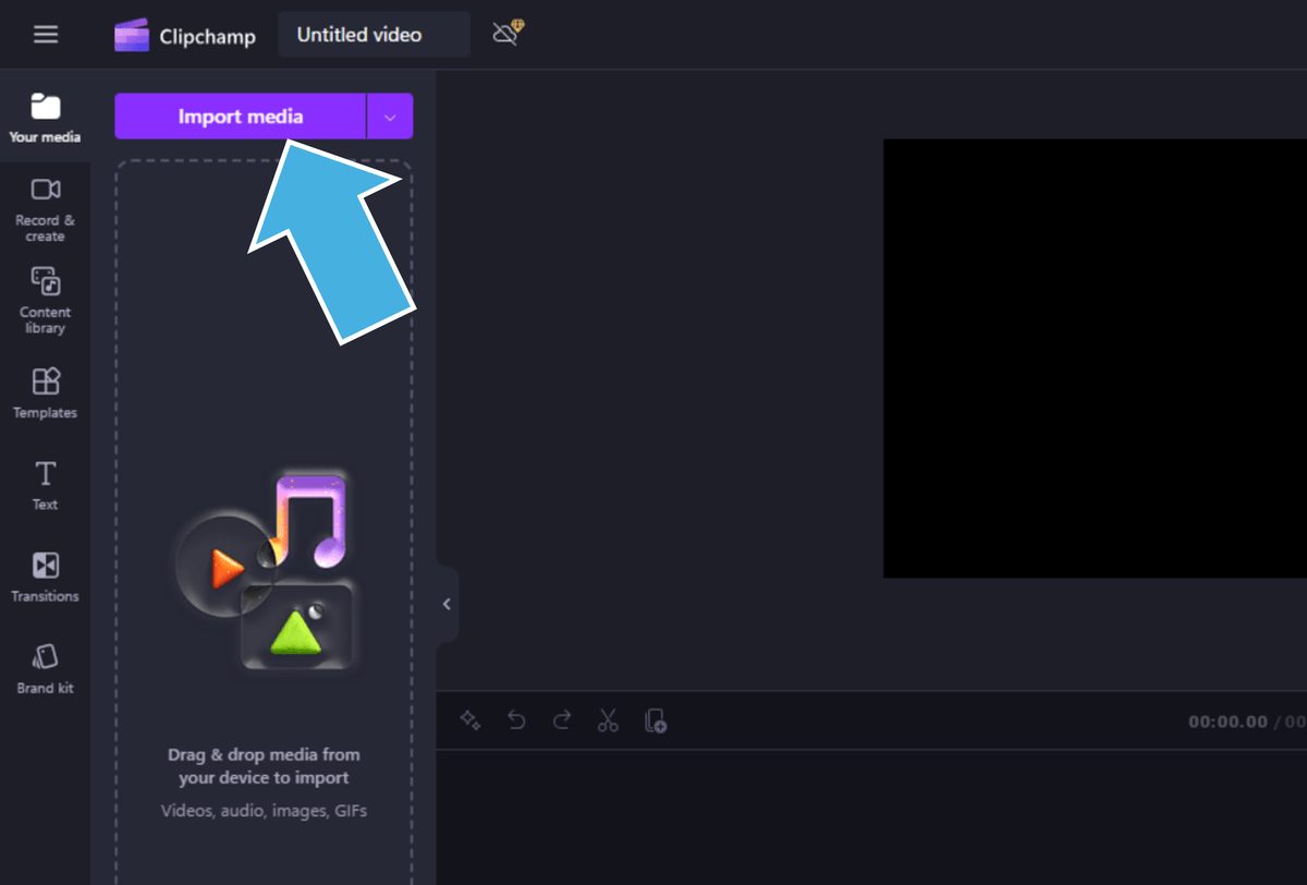 Using the Import media button in Clipchamp