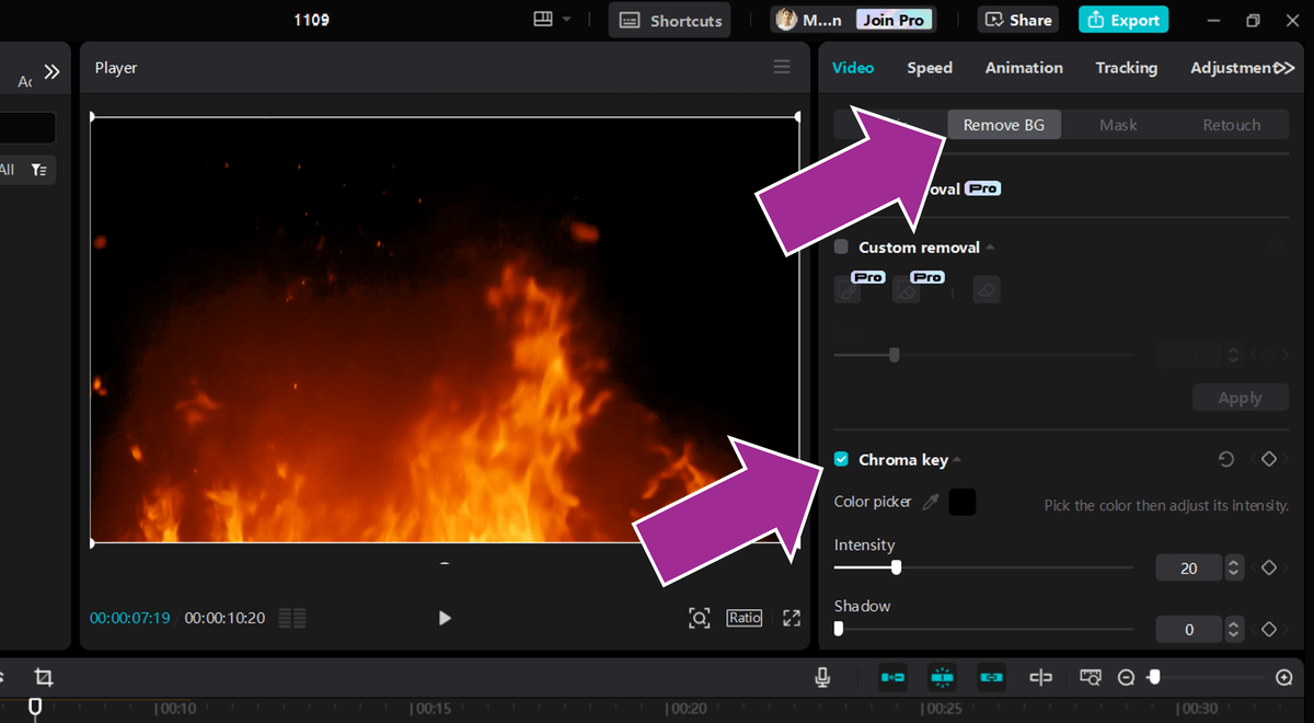 Using Chroma key in CapCut to remove a solid background color