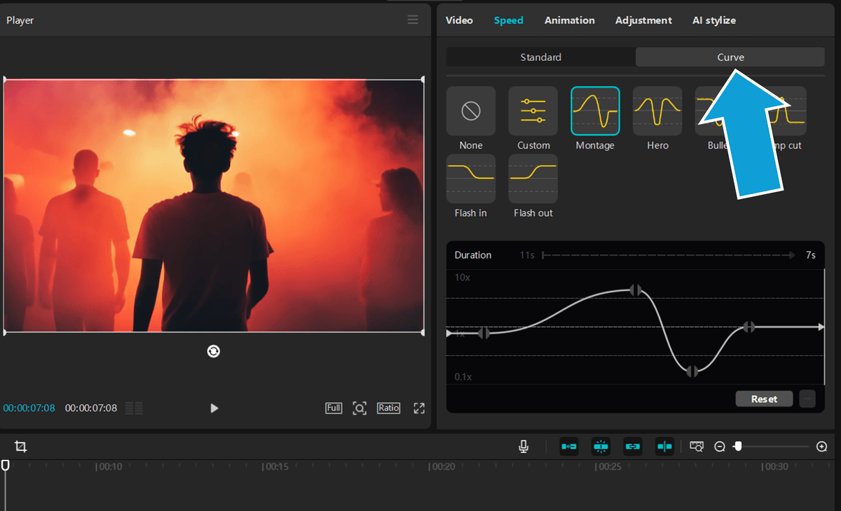 Using speed curves in the CapCut desktop app