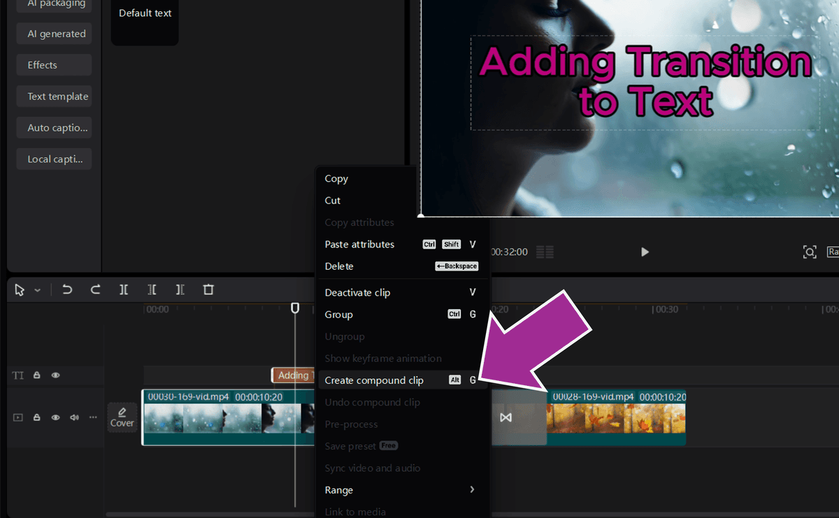 Creating a compound clip in CapCut PC