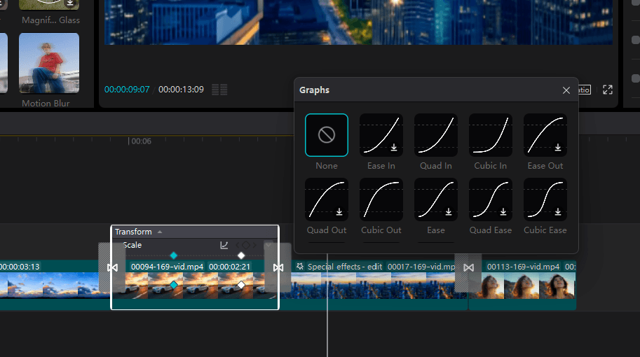 Graphs selection in CapCut desktop