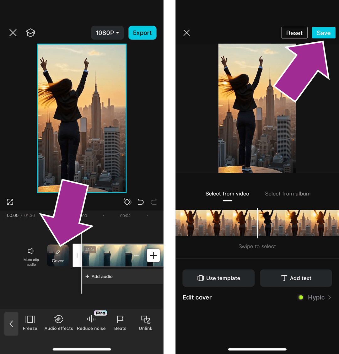 where to find 'cover' in the CapCut mobile app