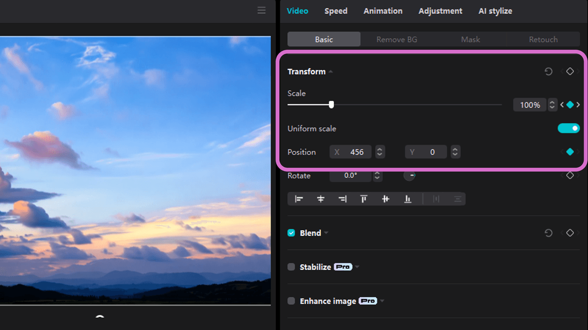 Adding scale and position keyframes enabling zoom into specific areas