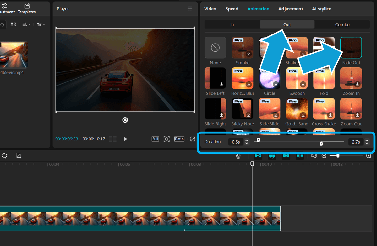 adding video fade in the CapCut desktop app