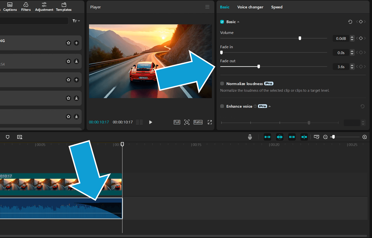 adding fades in the CapCut desktop app