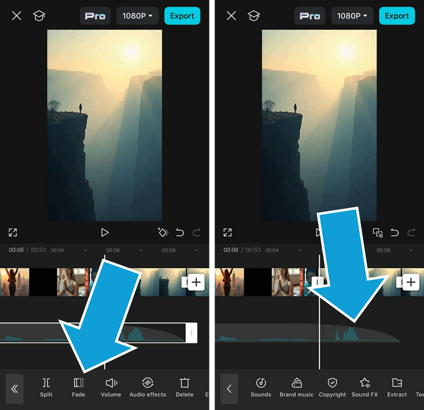 Adding fade in or fade out in the CapCut mobile app
