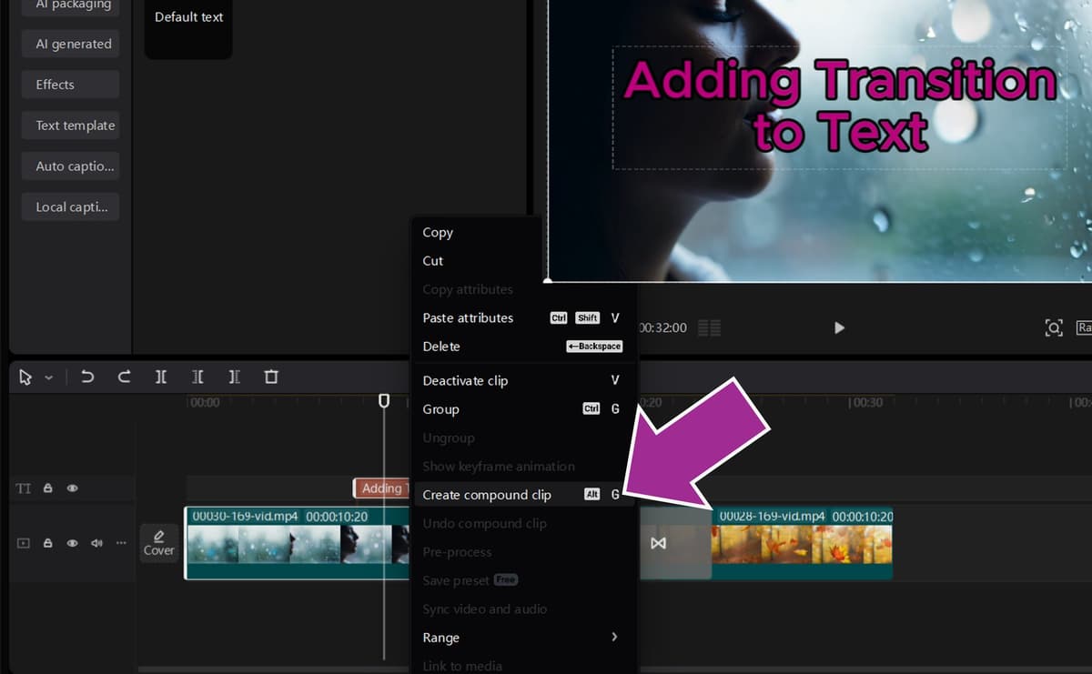 Creating a compound clip in CapCut PC