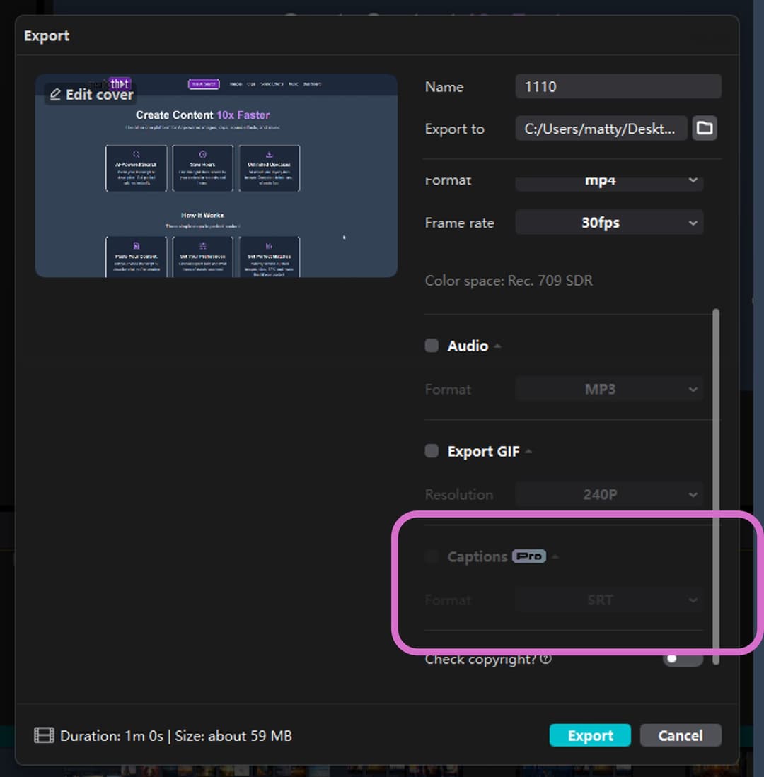 How to export SRT files in the CapCut desktop app
