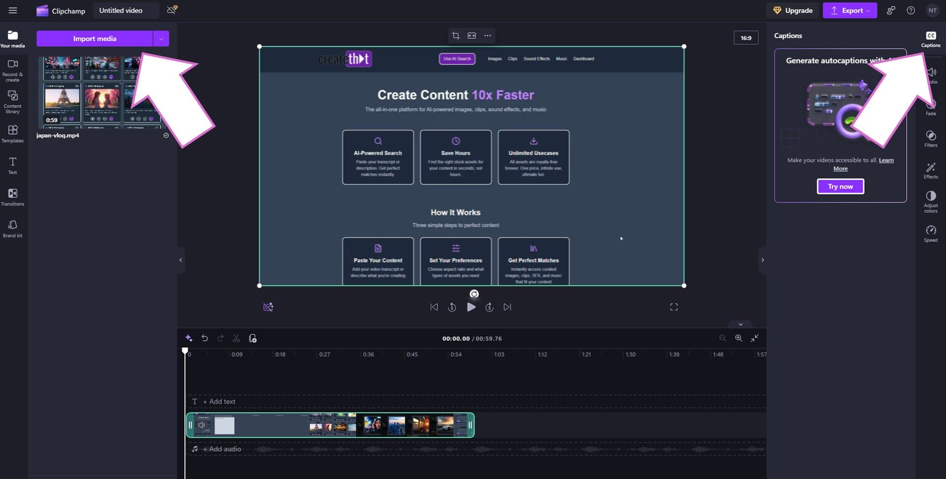Creating auto captions and SRT subtitles for free in Microsoft Clipchamp